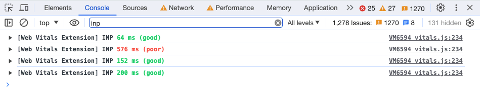 Chrome rozšíření Core Web Vitals umí vypisovat hodnoty metriky do konzole